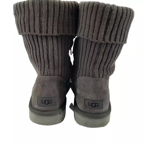 UGG Classic Wool Blend Gray Knit Suede Boots Sz 10 Spell Out 1105709 7" Shaft - Picture 3 of 12